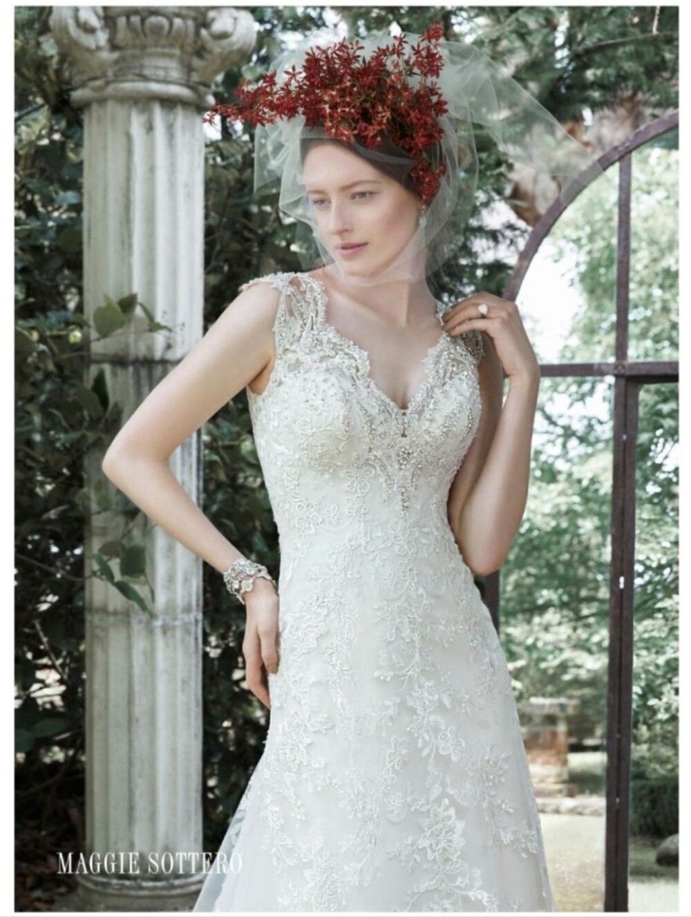 Maggie Sottero Ivory Lace A-Line Wedding Dress - Picture 2 of 11